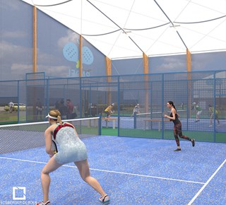 Préau couvrant des terrains de padel