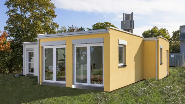 Modularer Kindergarten mit gelber Putzfassade Losberger Modular Systems